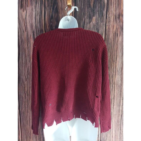 Sweet N Sinful Maroon Ripped Cut Up Looking Sweater Size Small - Picture 4 of 6